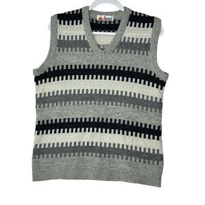 Vintage OSTER Sweater Vest Mens 38 Gray Lambswool Blend Pullover Stretch Grandpa